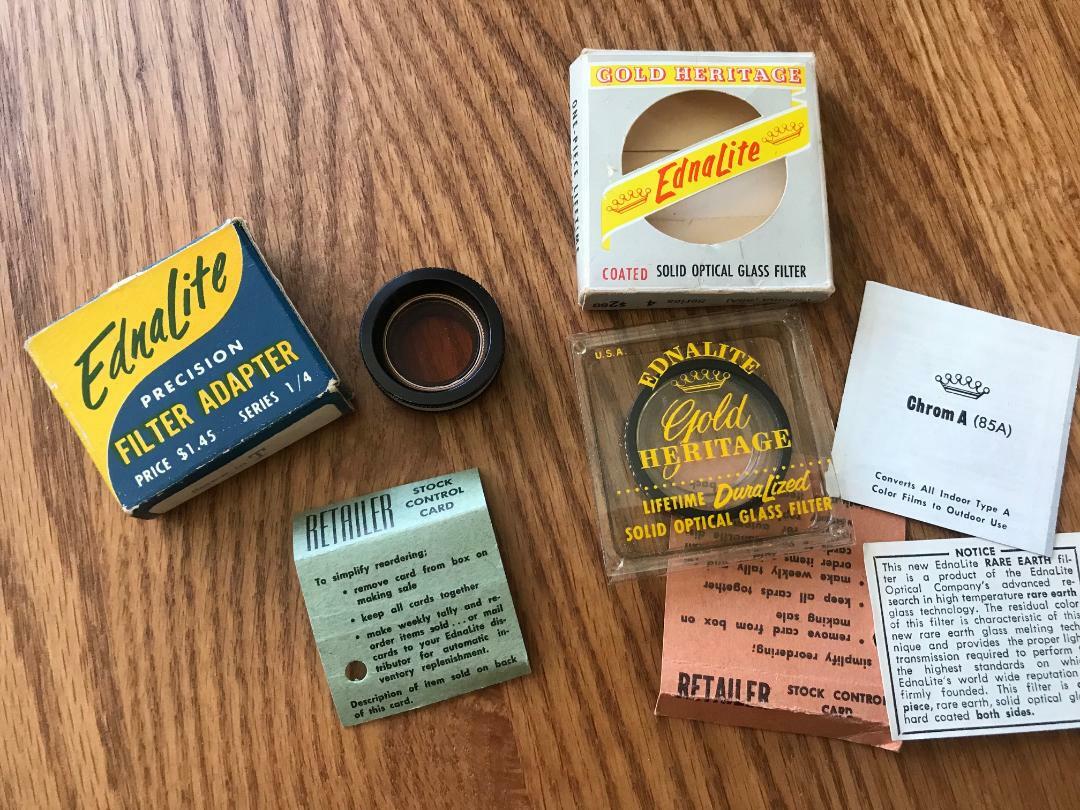 Vintage Ednalite Filter Lot Precision Adapter & Gold Heritage in Original Box