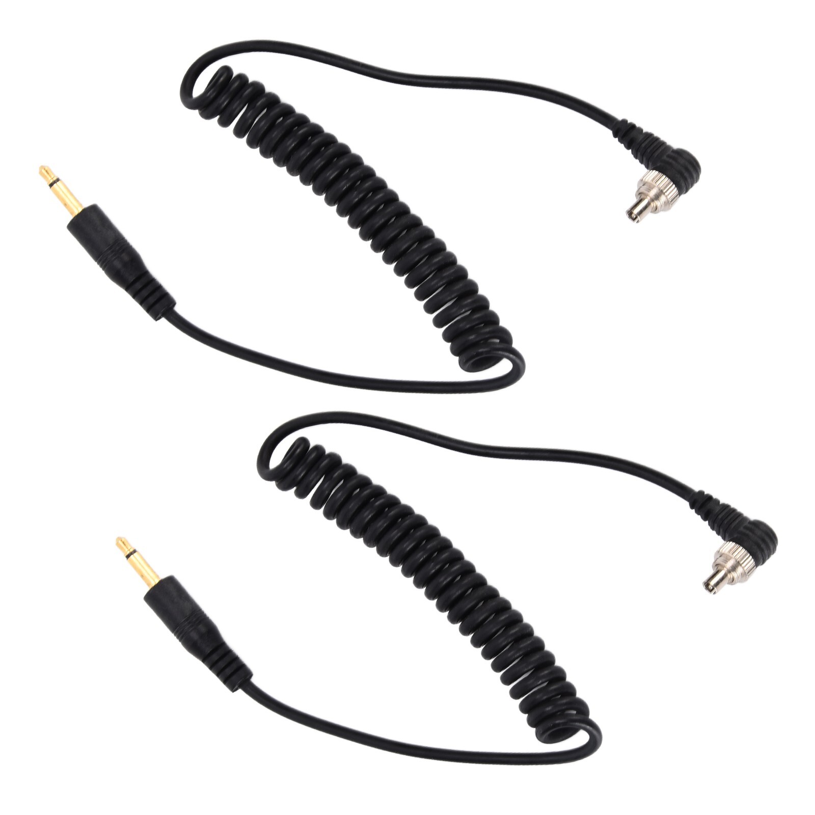 2pcs Universal 3.5mm to Male Flash PC Sync Cable Coiled Cord with Screw Lock