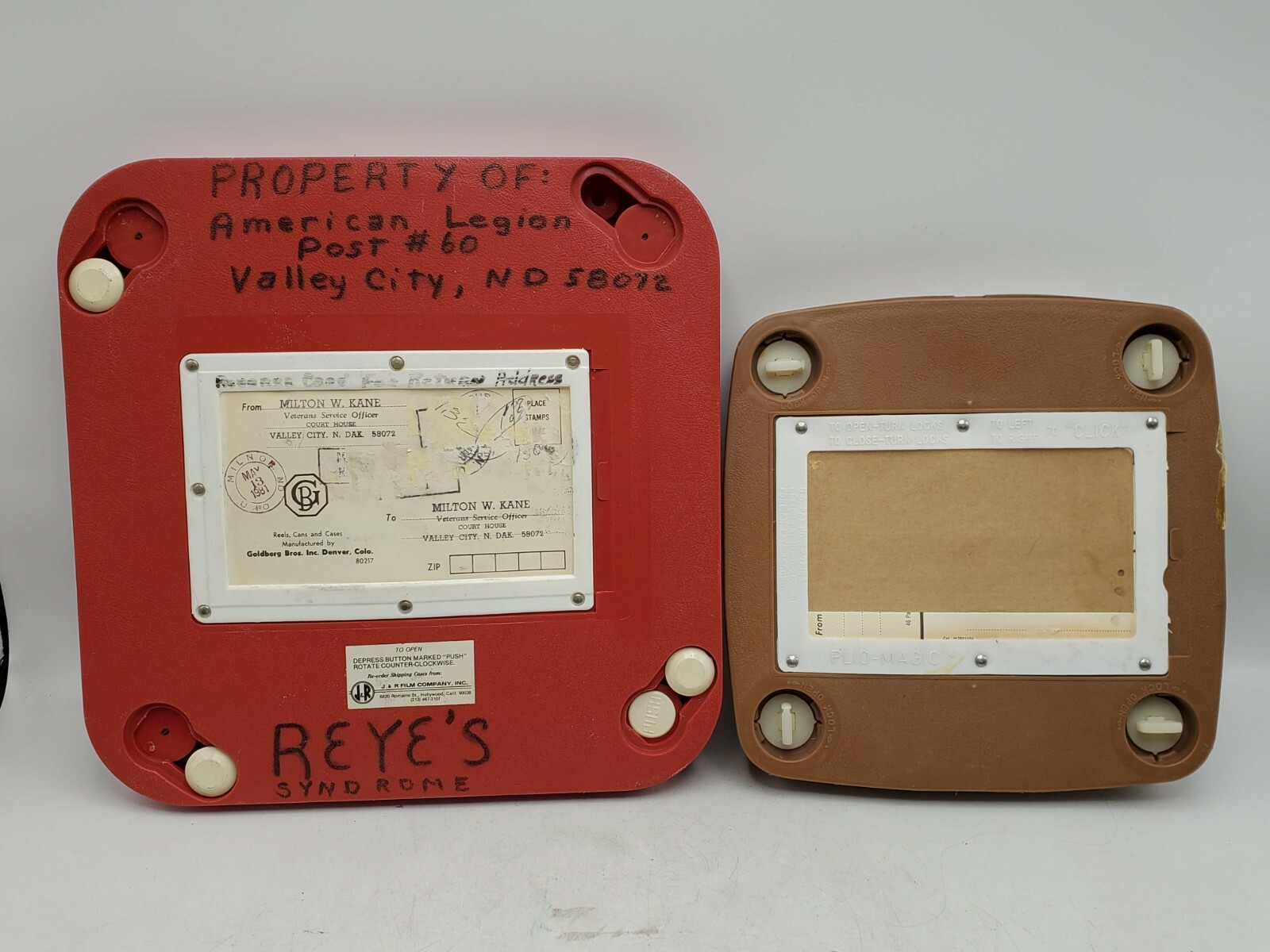 Vintage 16mm Reel Films Reye’s w/ Goldberg Bros Plio Magic Shipping Plastic Box