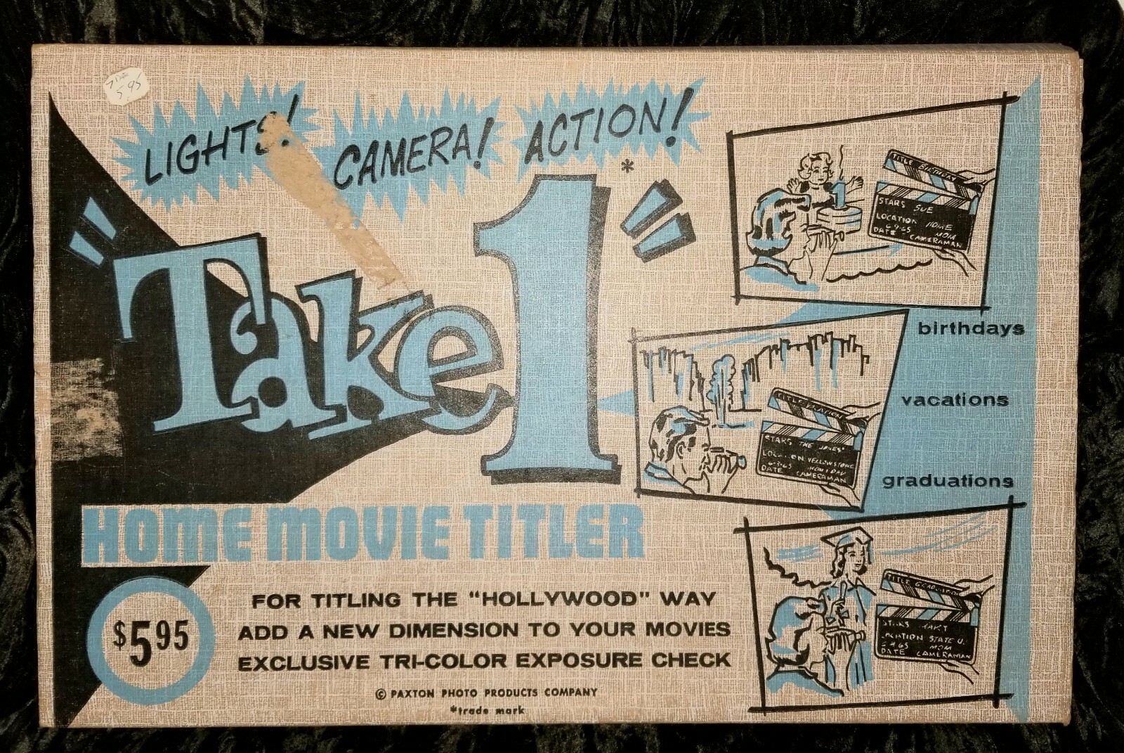 VTG TAKE 1 MOVIE TITLER CHALKBOARD FILM PAXTON ROCKET CHALK DECOR DISPLAY BOX