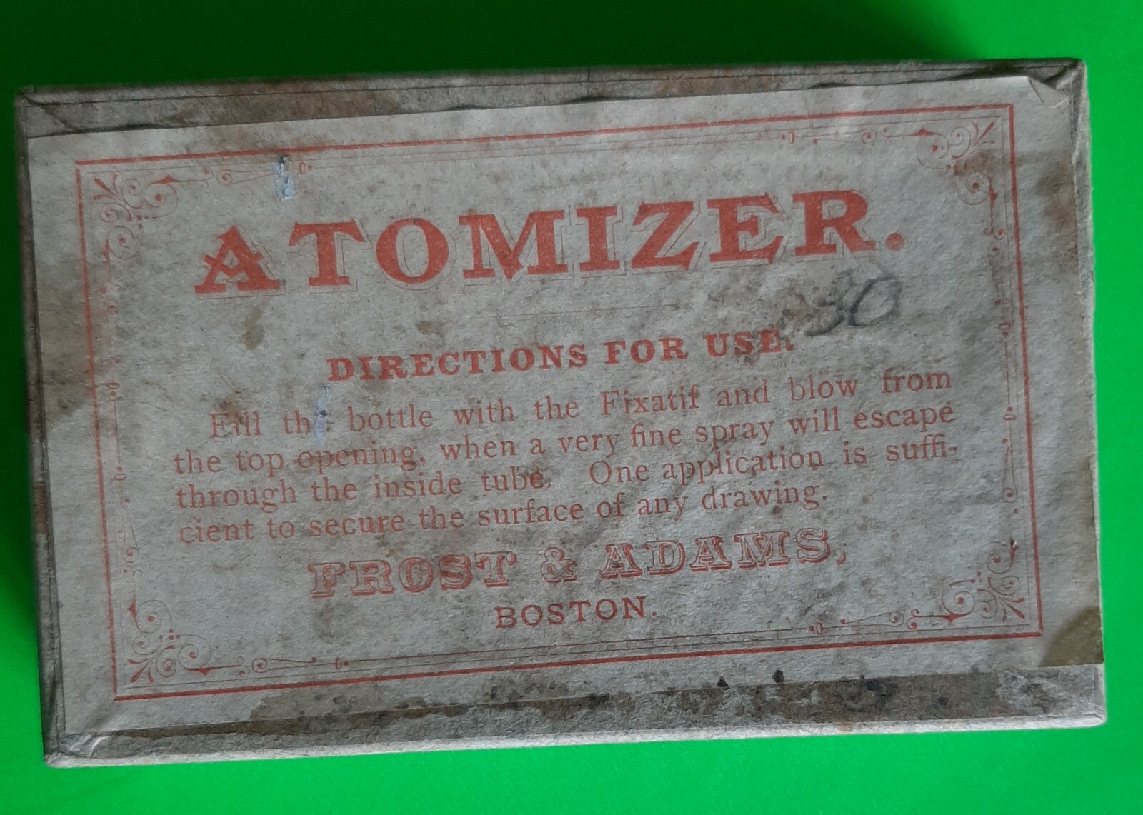Antique Atomizer (apply fixatif), Frost & Adams, Boston MA (1800’s), Photography