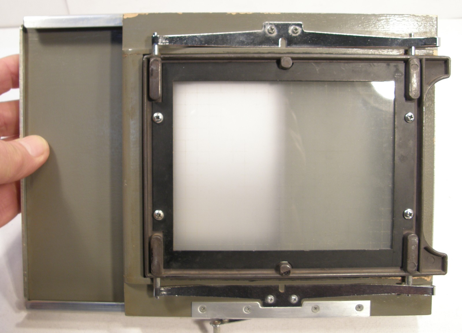 VINTAGE BURKE & JAMES SLIDING BACK REDUCER 3 1/2″ X 4 3/4″ GROUND GLASS W/GRID
