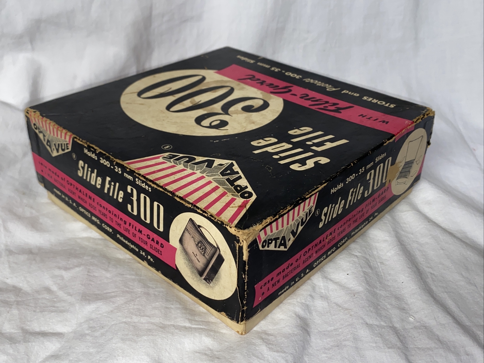 VINTAGE SLIDE FILE 300 CT 35 MM CASE OPTI-VUE PHOTOGRAPHY PROJECTOR SLIDES & BOX