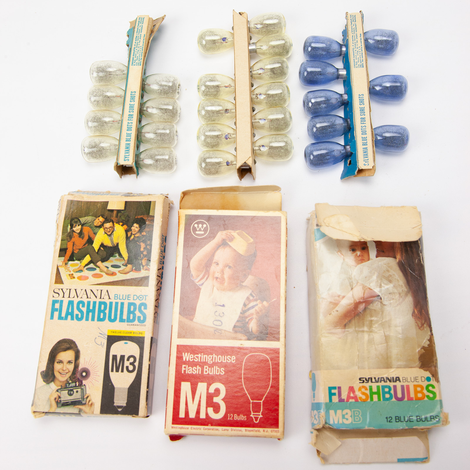 Vintage M3 Flash Bulbs Blue and Clear Lot of 27