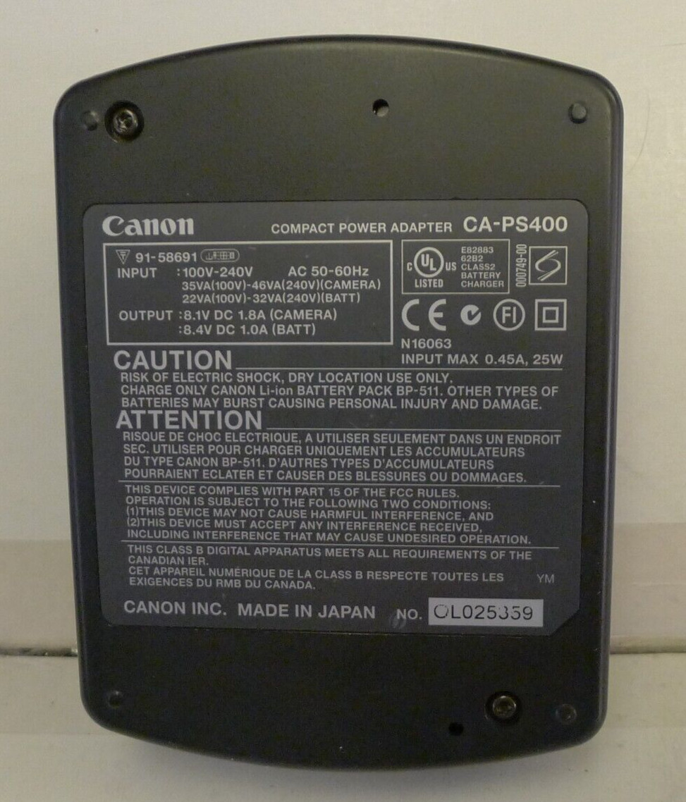 Canon Compact Power Adapter & Dual Battery Charger CA-PS400 w/ Power Cord-TESTED