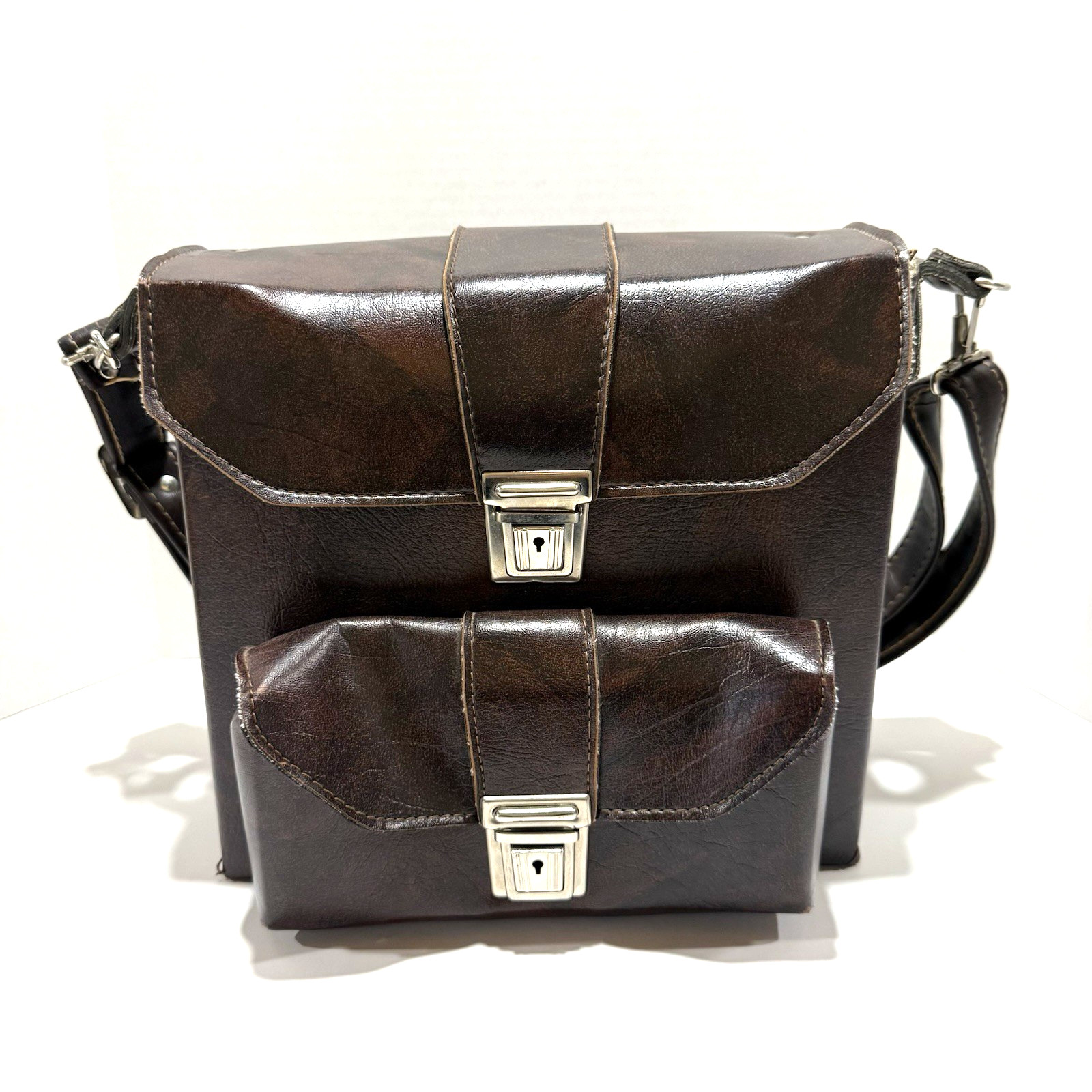 Vintage Camera/Camcorder Case, Hard Leather Two Locking Pockets With Two Keys