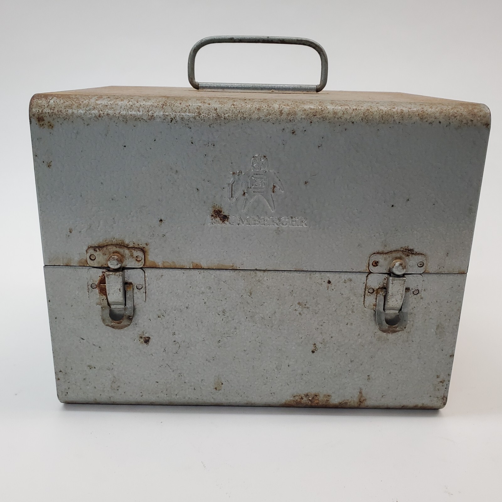 Vintage Brumberger Metal Case for 8mm Film Cans 12 Slots 9.5×7.5×7.5″