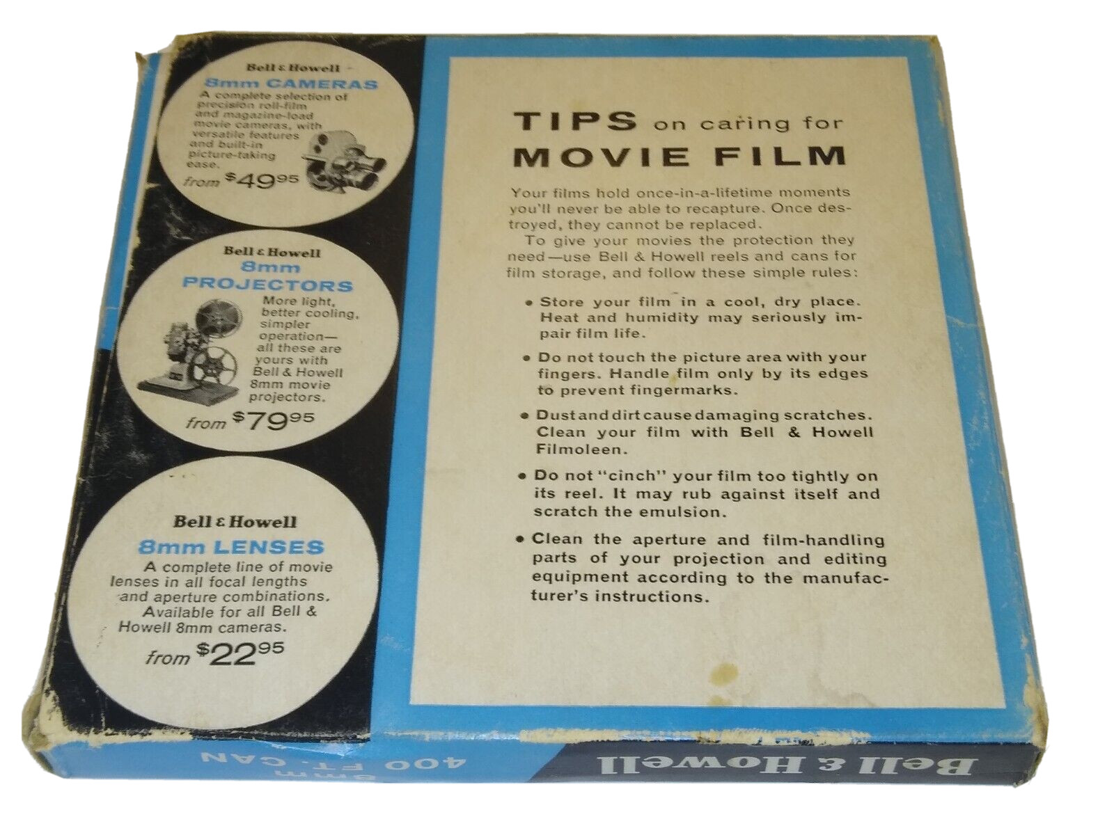Bell & Howell 8mm Reel Can With film and Box Reel and Original Box 400 feet