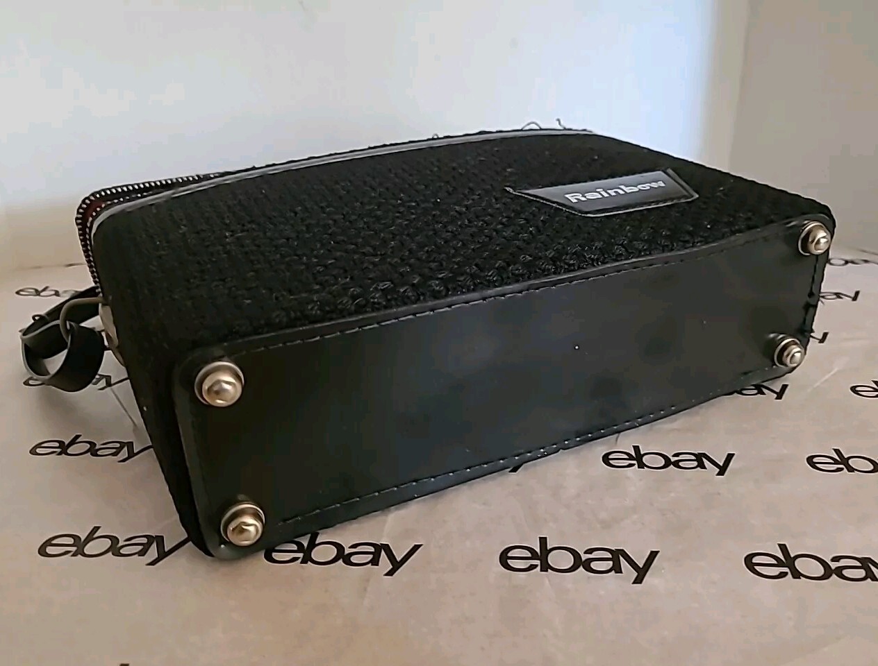 Zippered Camera Accessory Case 1950’s Black Box Bag with carrying strap Rainbow