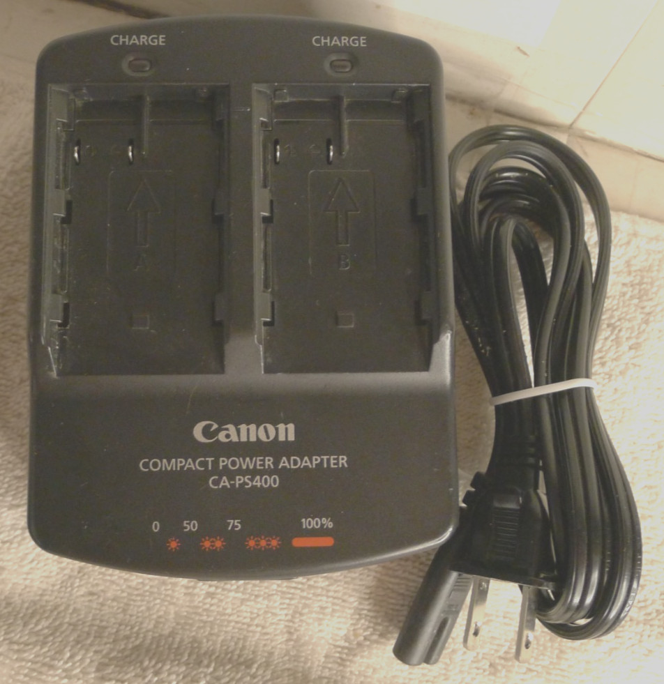 Canon Compact Power Adapter & Dual Battery Charger CA-PS400 w/ Power Cord-TESTED