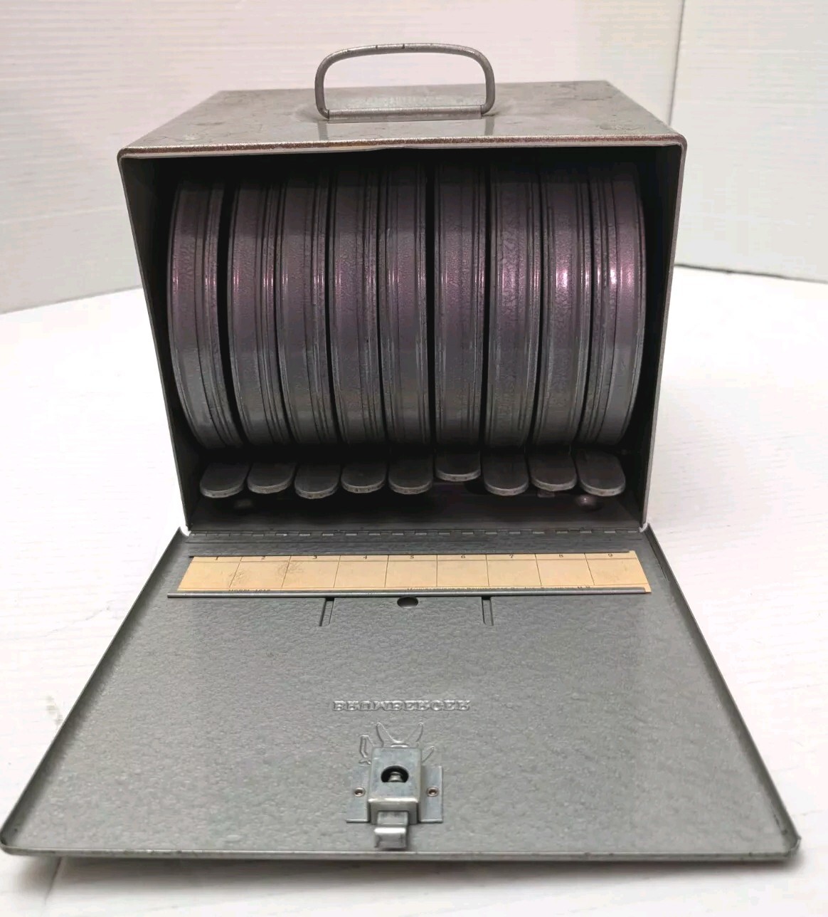 Metal Case Film Chest Carrying Case W/ 9 Film Cans & 9 Reels READ