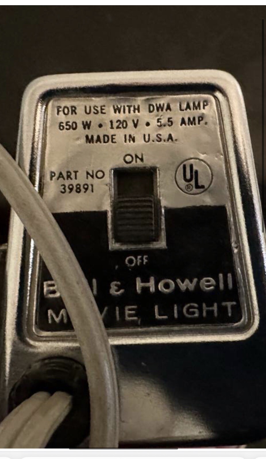 Bell and Howell Movie Light 39891 650 Watt 120 V Vintage For Use With DWA Lamp
