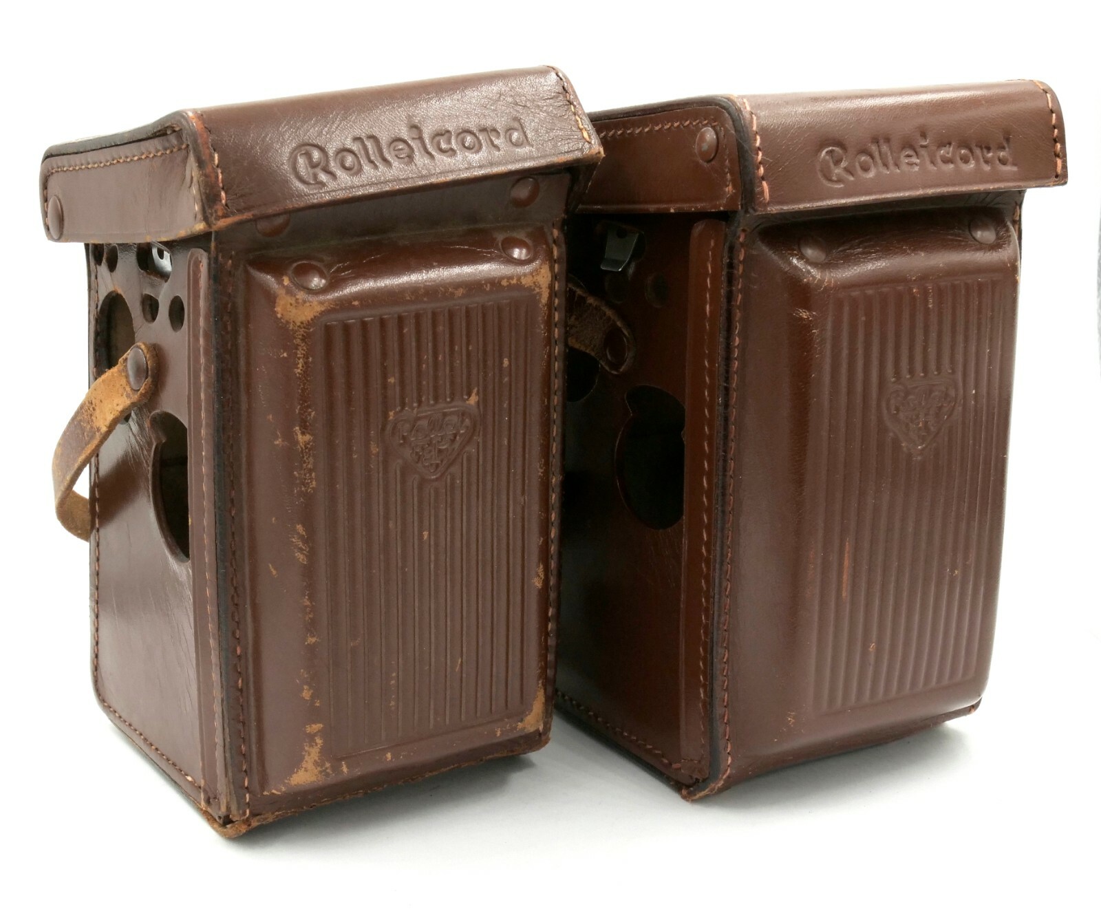 Pair (2) of Rollei Original Hard Brown Leather Cases for Rolleicord TLR Camera