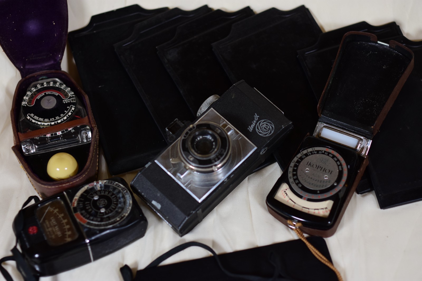 Weird Photo Gear: 1 Camera, 3 Light Meters, 6 Film Holders Parts Only