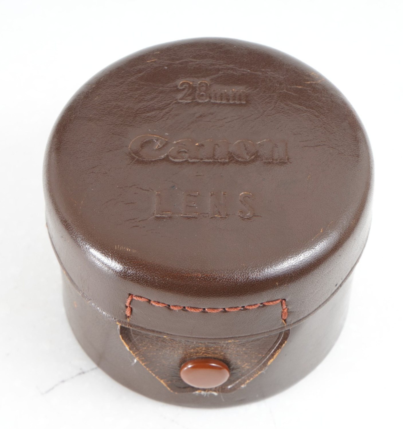 -CANON HARD BROWN LEATHER LENS CASE FOR 28MM Leice L39 Mount LENS