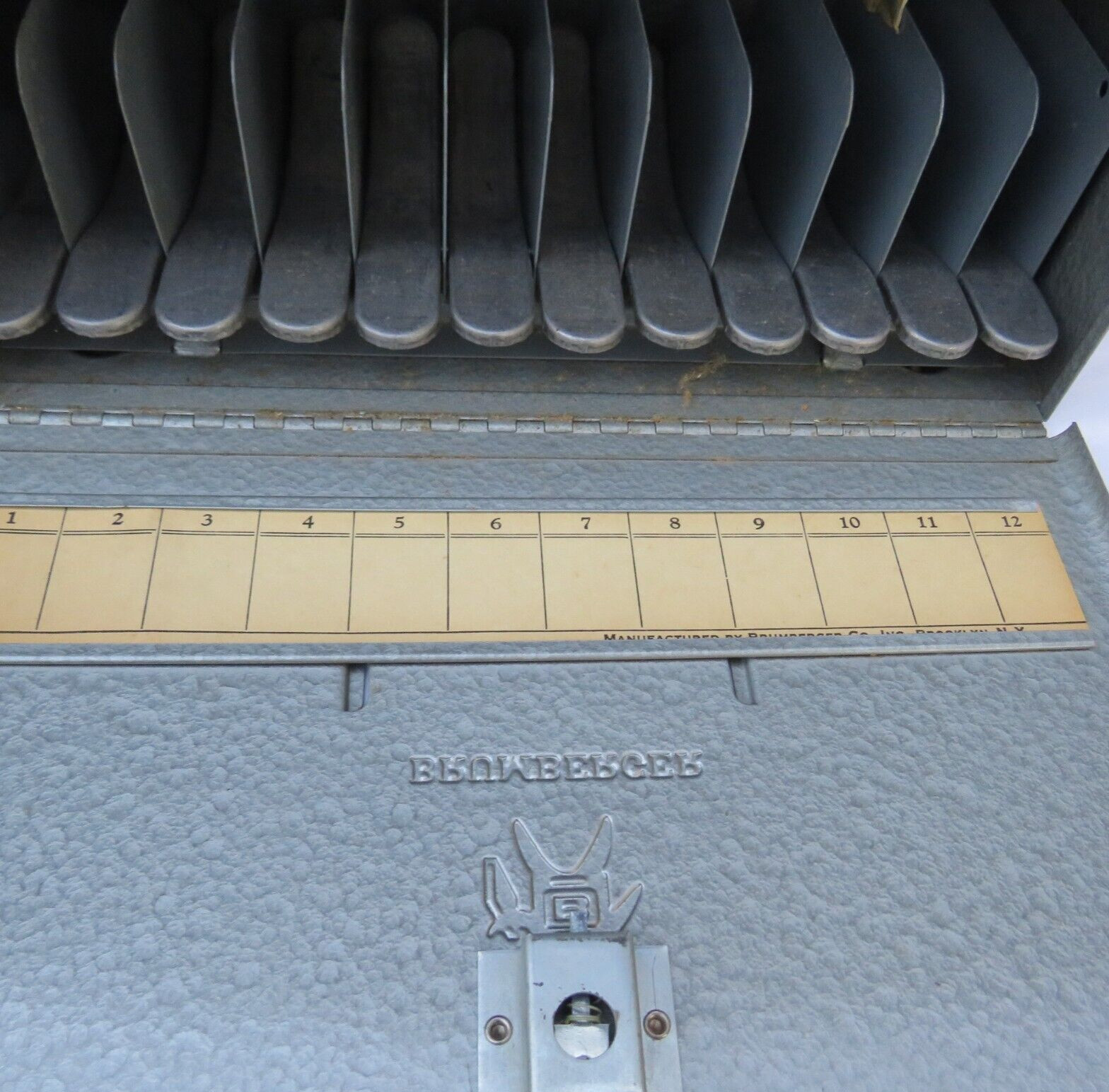 MCM Vintage Brumberger 8mm Metal Film Storage Box With 12 Slots and Paper Ad