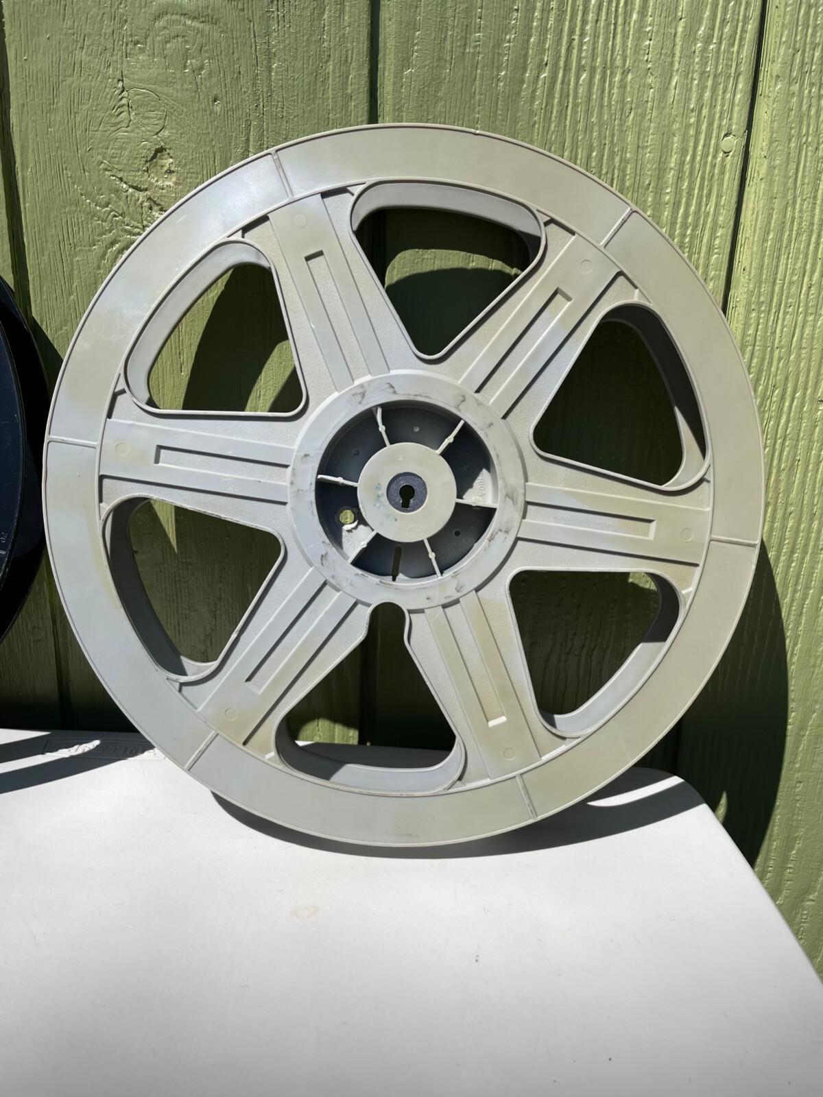 2 Vintage Plio Magic? Plastic Movie Film Reel 35mm 14-3/8″ Black Grey 6 Hole