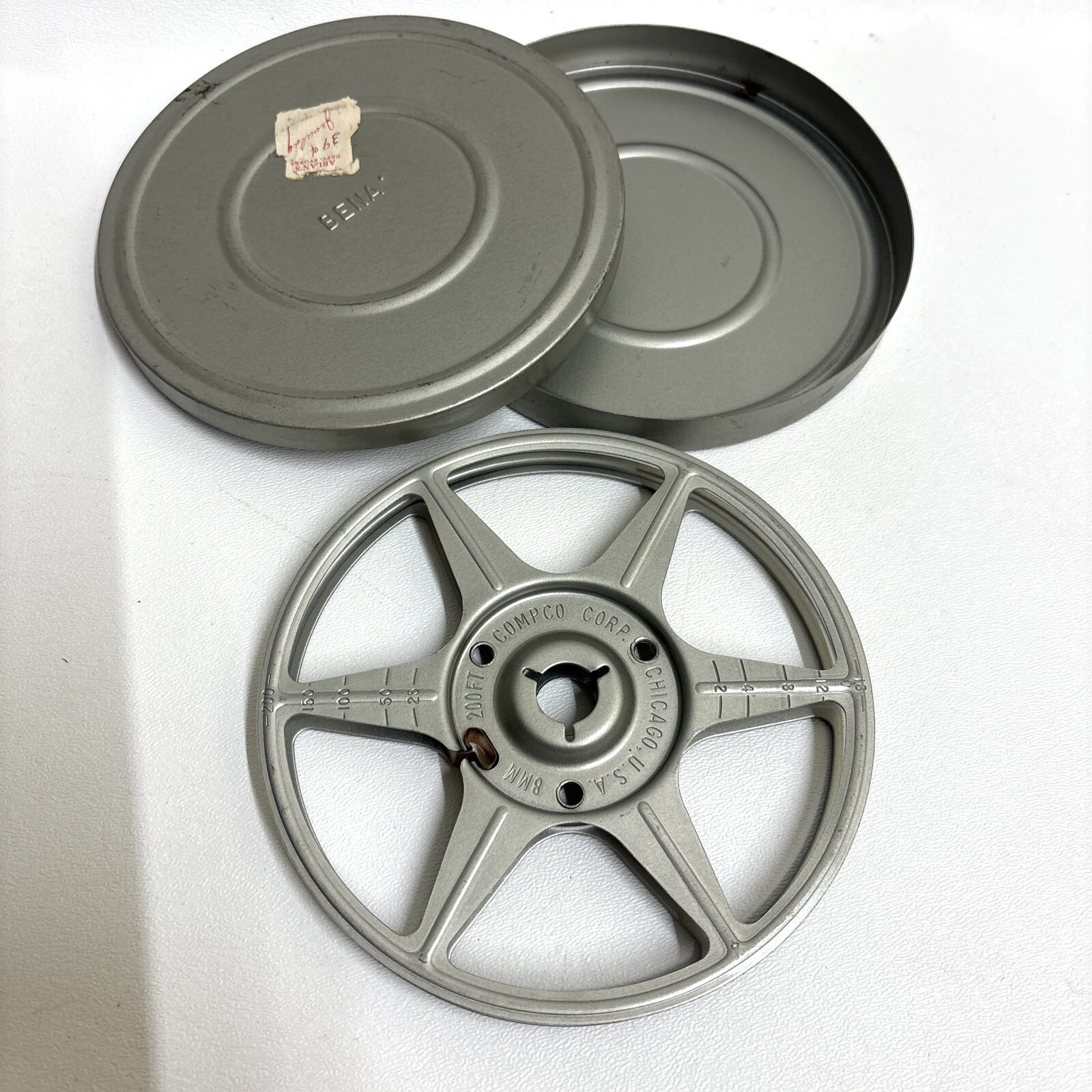 Lot Of 2 – 5″ 8mm Film Reels & Tin Cans – Comp Co & Unbranded Metal