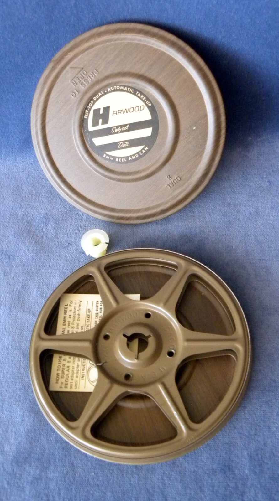 Vintage Harwood 8mm Reel & Can Film Holder 5” Wood Grain Metal Case