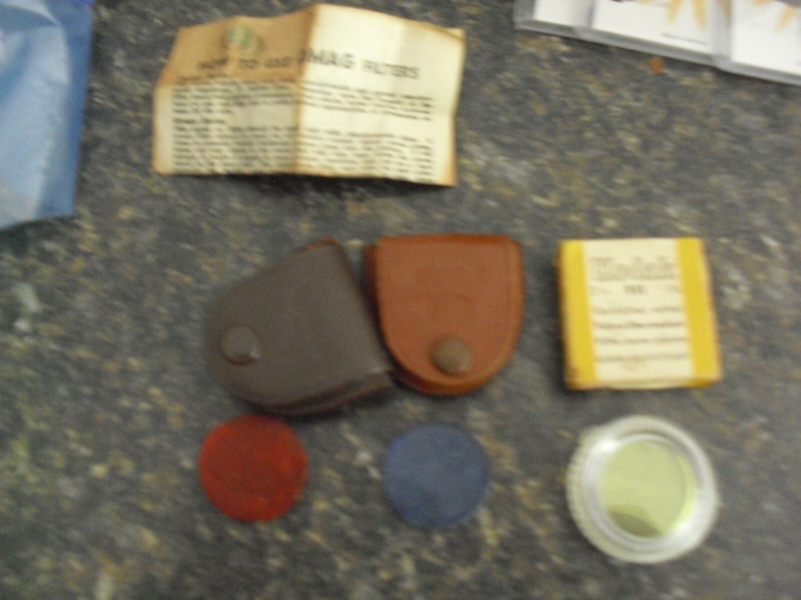 Lot of 3 Vintage Small Kodak Filters 1 1/4″ Wide with 2 Leather Holders