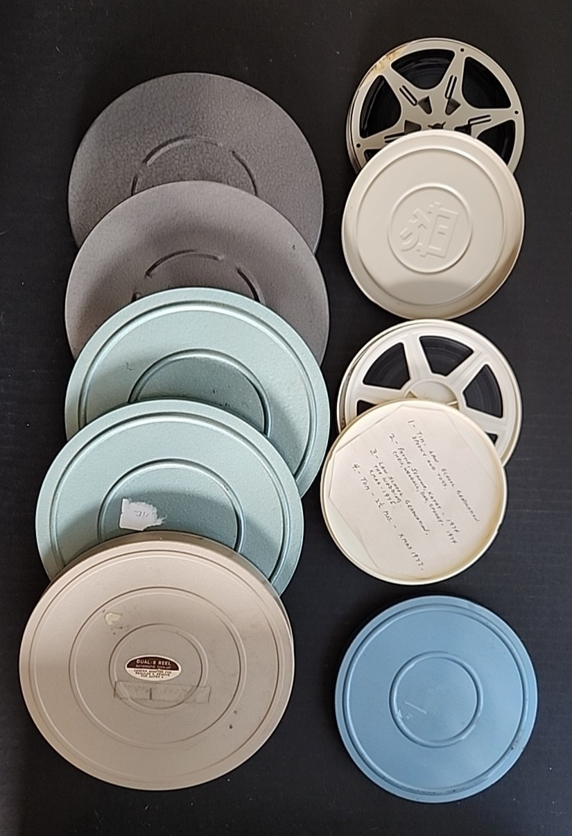 8 Lot Including Five 7″ Canisters for 8mm Film & 3 other various canisters/reels