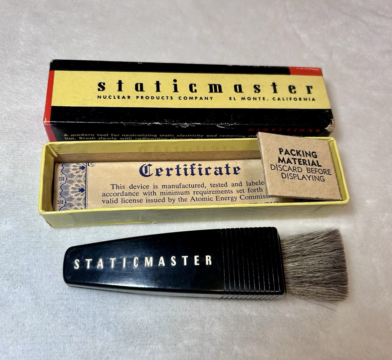 Staticmaster Anti-Static Brush w/ Box & Certificate, Nuclear Products Co.