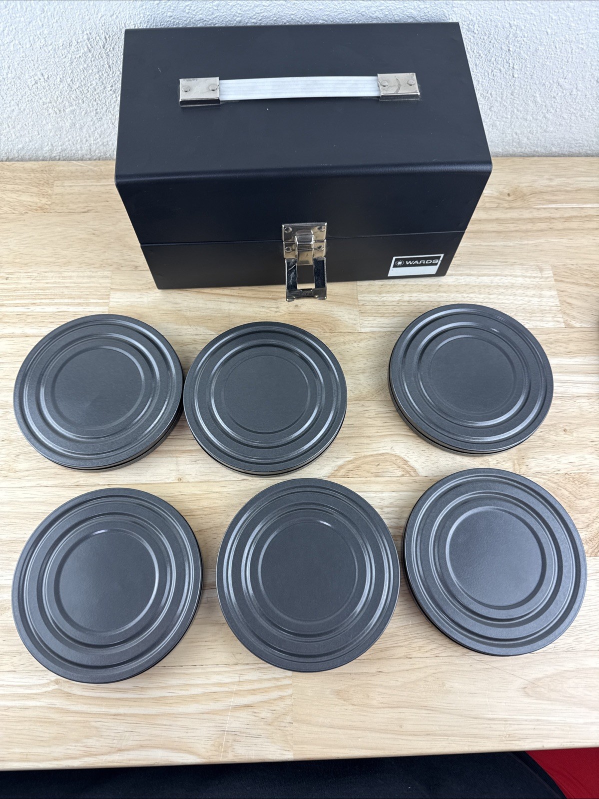 Vintage Wards Film Reel Storage Case With Metal Cans Storage For 5″ Reels