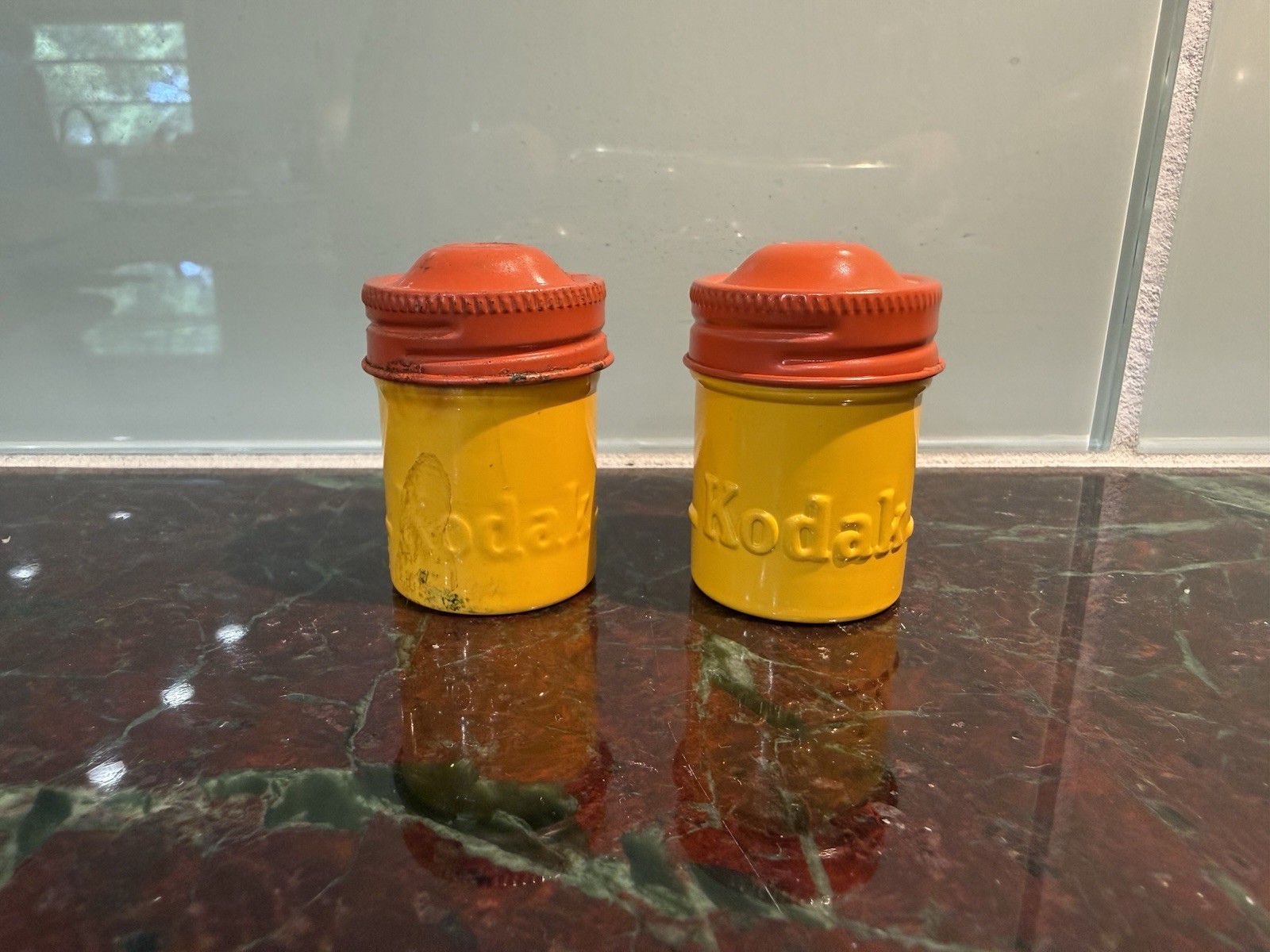 Vintage Kodak Film Metal Tin Canister Lot of 2 * Yellow & Orange