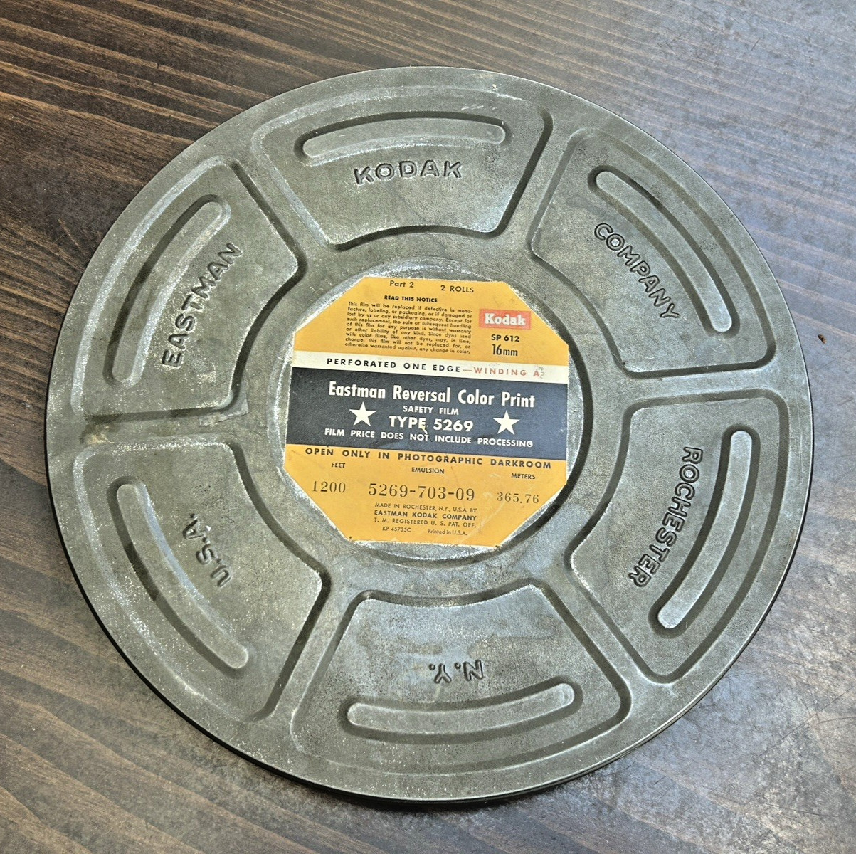 Eastman Kodak SP 612 16mm Film Empty Canister Vintage Type 5269