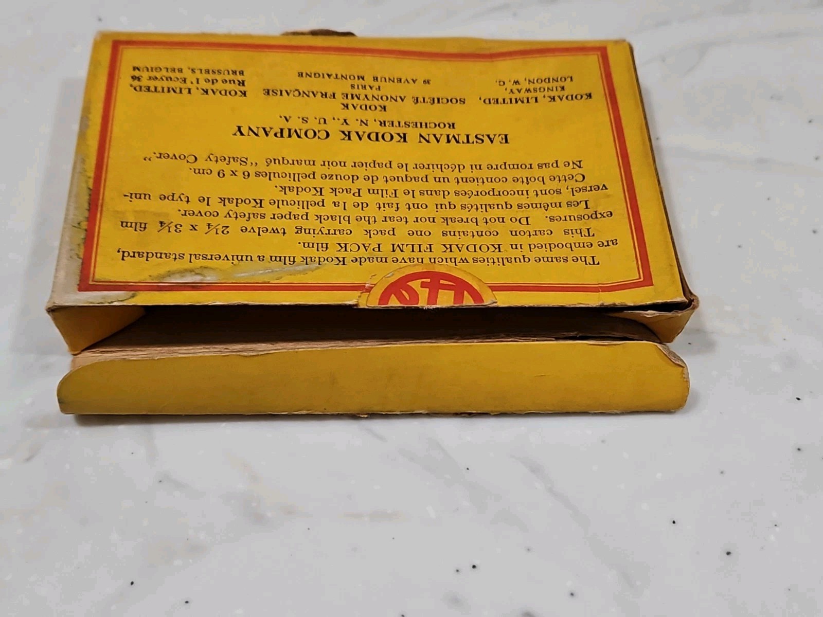 Kodak Box Only For 2 1/4 X 3 1/4 Film Pack, Expire Date June 1927. Original.