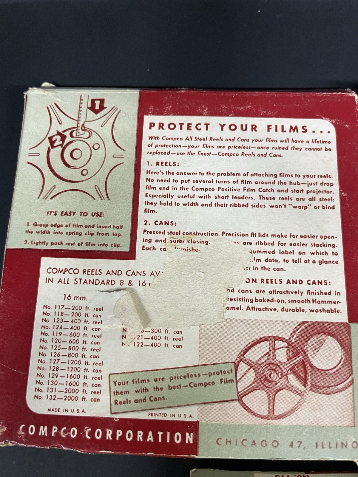 Vintage Compco Film Reels & Can 8mm & 16Mm Chicago Illinois
