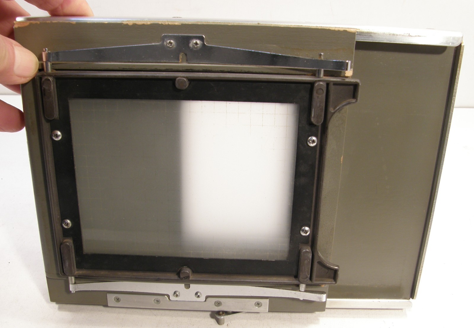 VINTAGE BURKE & JAMES SLIDING BACK REDUCER 3 1/2″ X 4 3/4″ GROUND GLASS W/GRID