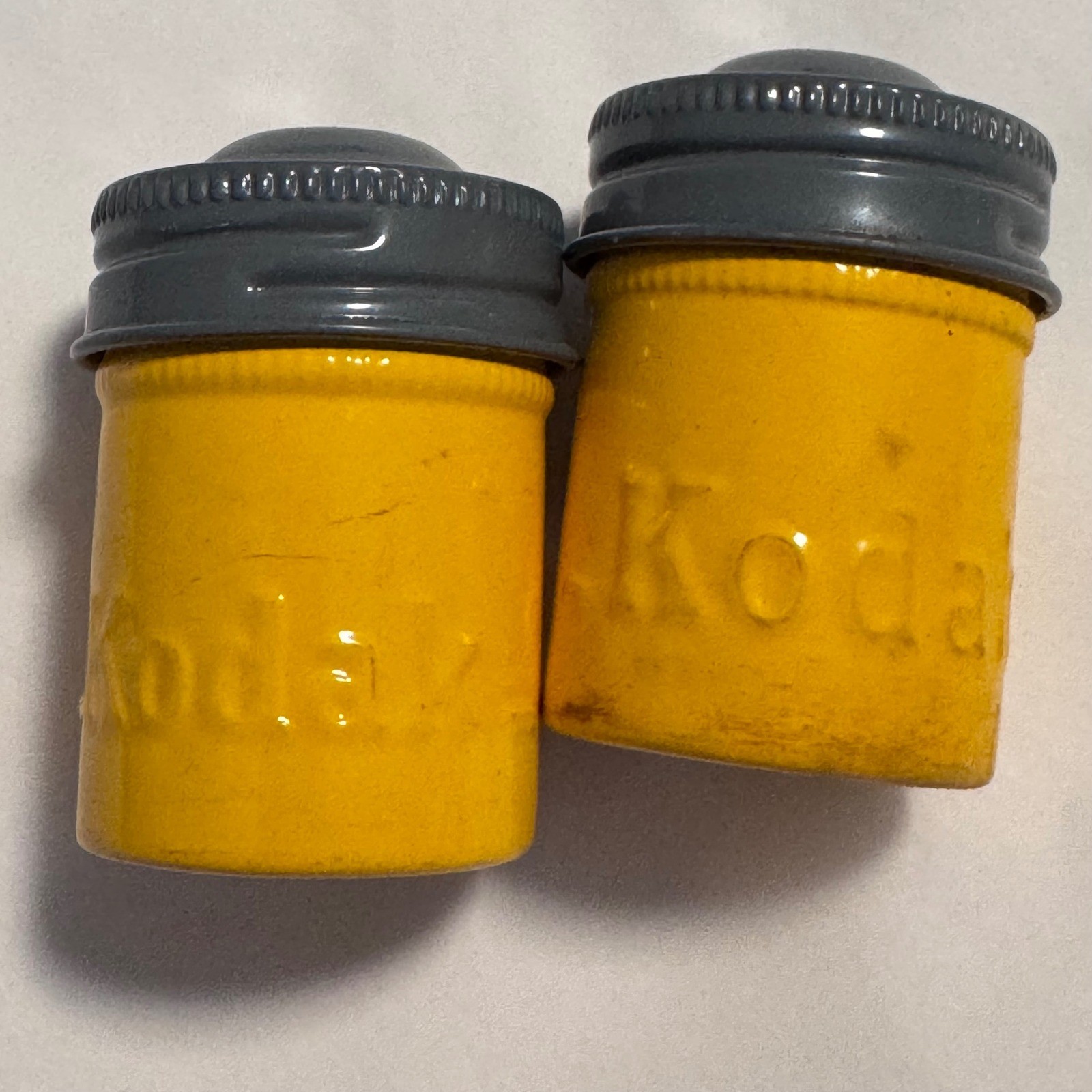 Vintage Kodak Embossed Yellow 35mm Film Canister Containers Gray Lids Set of 2