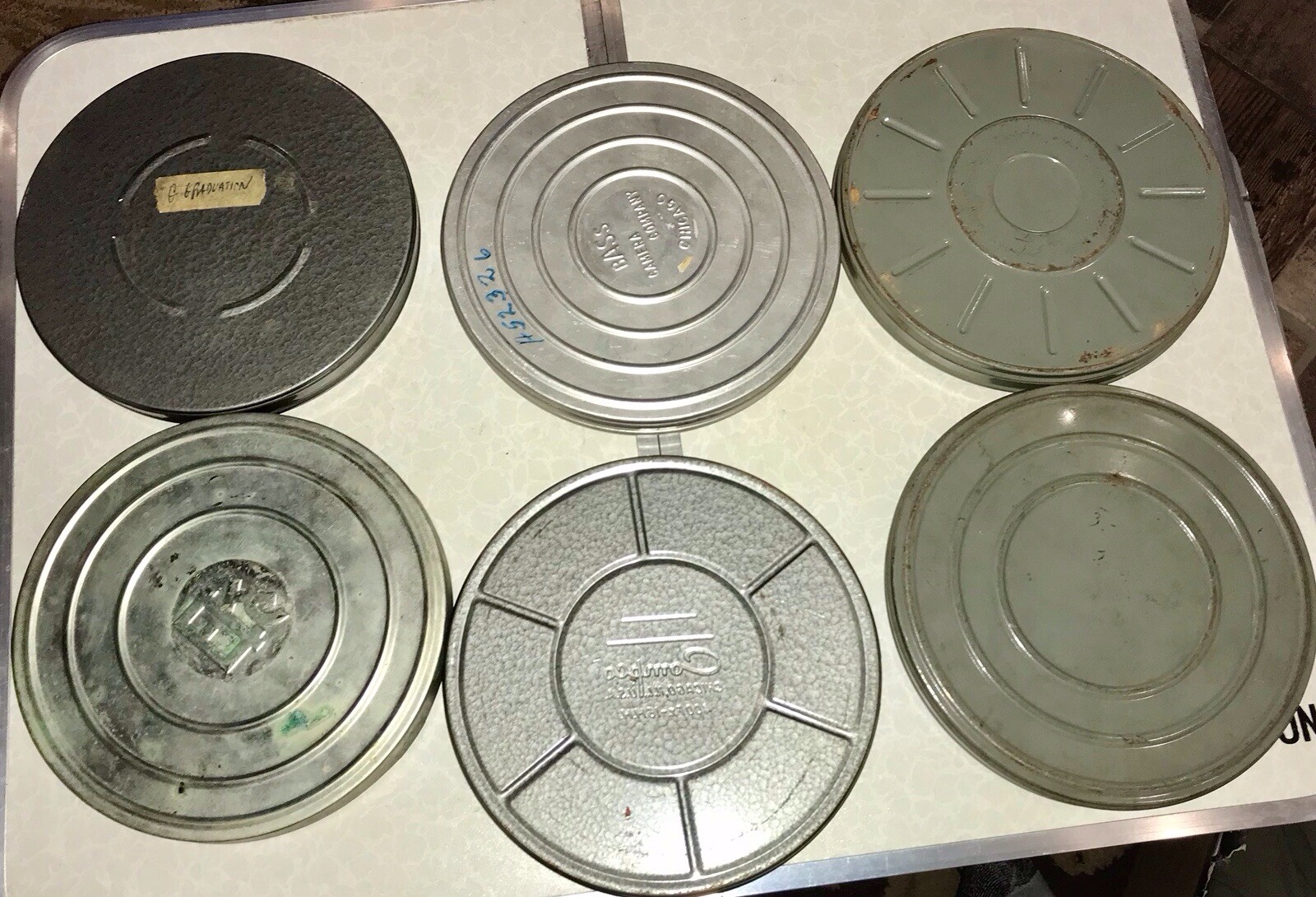 6- Vintage 16mm 7” Metal Empty Film Tins W/some Empty Reels