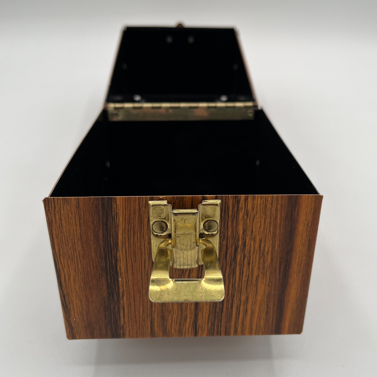 Vintage FOCAL Super 8 Kmart Film Storage Carry Woodgrain Metal Box 1960s 5″ Reel