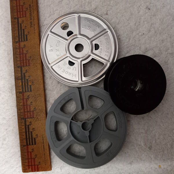 Kodak 1940’s Film Reels Lot of 3: Empty Metal 8mm 2-7/8″ and 2 Plastic (1 small)