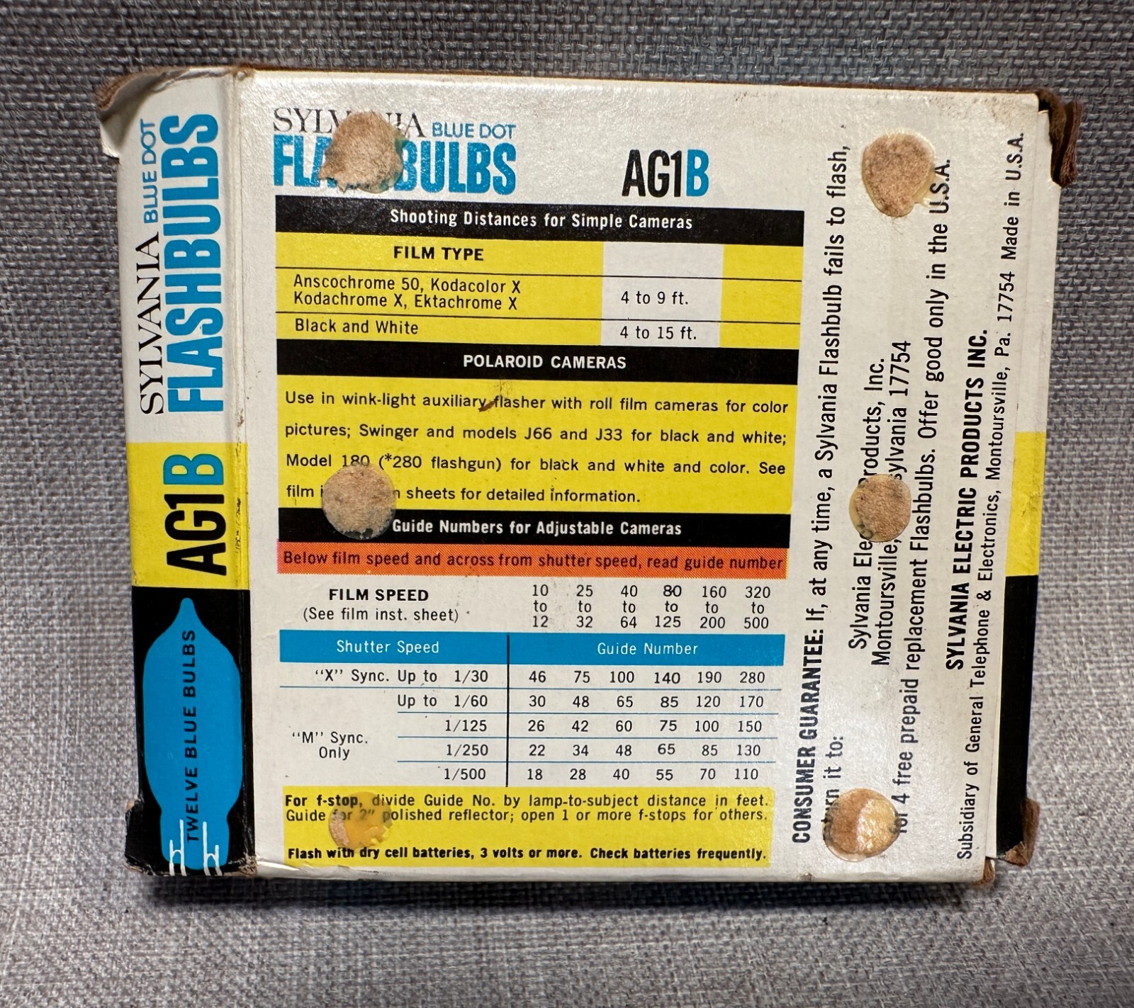 Sylvania blue dot flash bulbs – AG1B – 12 count Box. FREE SHIPPING!