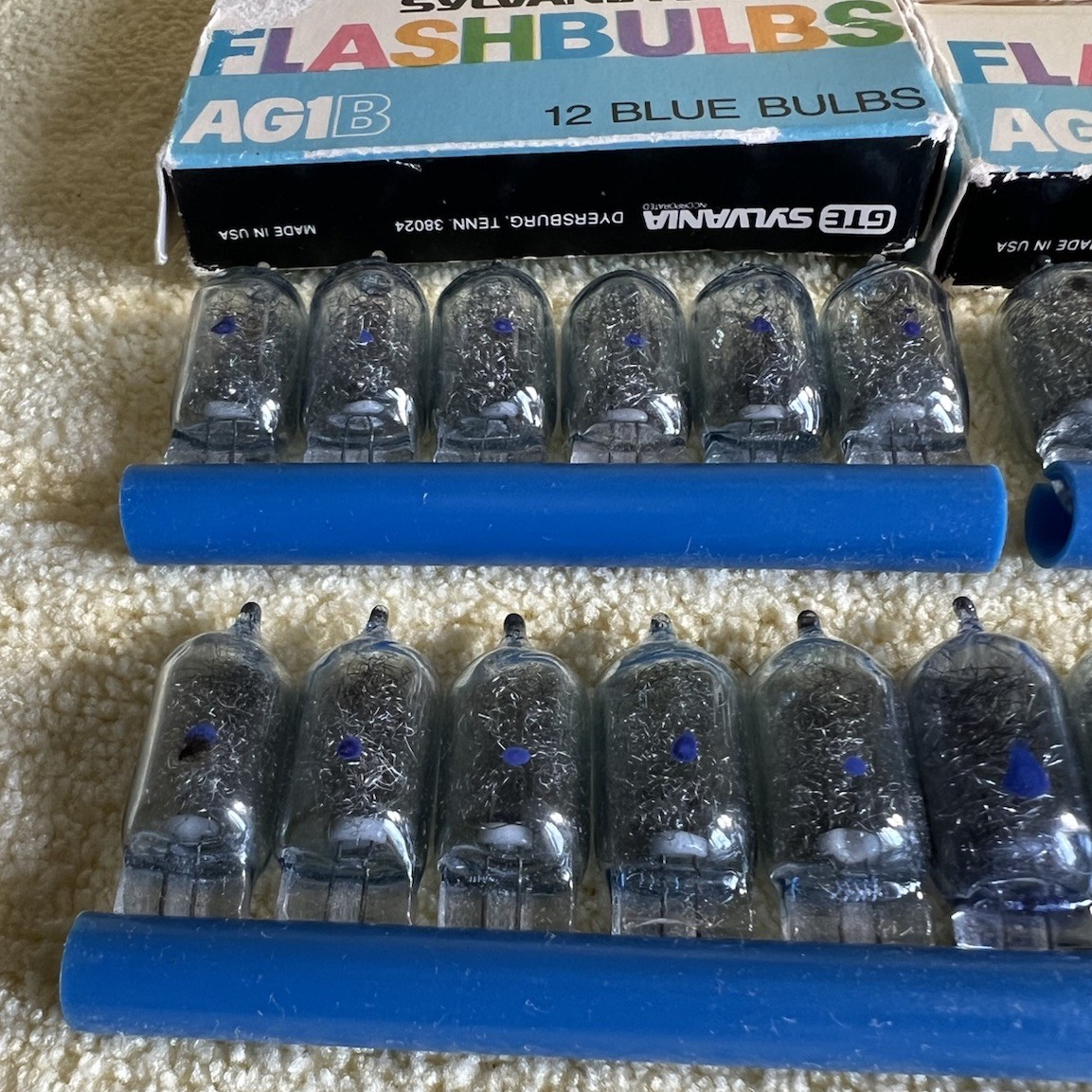 Sylvania Blue Dot Flashbulbs AG1B – 2 Boxes of 12 Each Blue Bulbs (24) Vintage