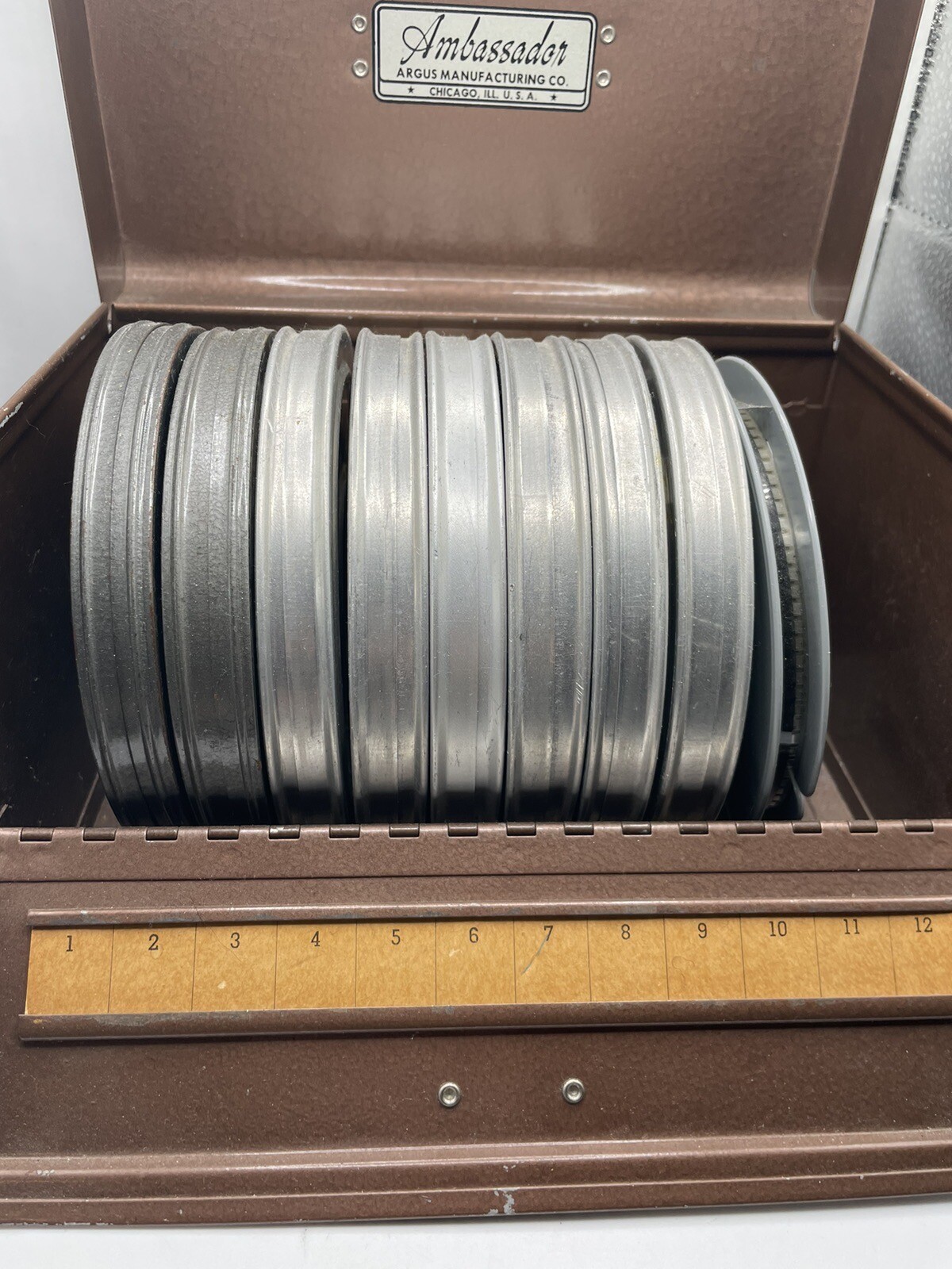 Ambassador Industrial Machinist Tin Box Film Box 8mm Metal Decor W/ Popeye 8mm