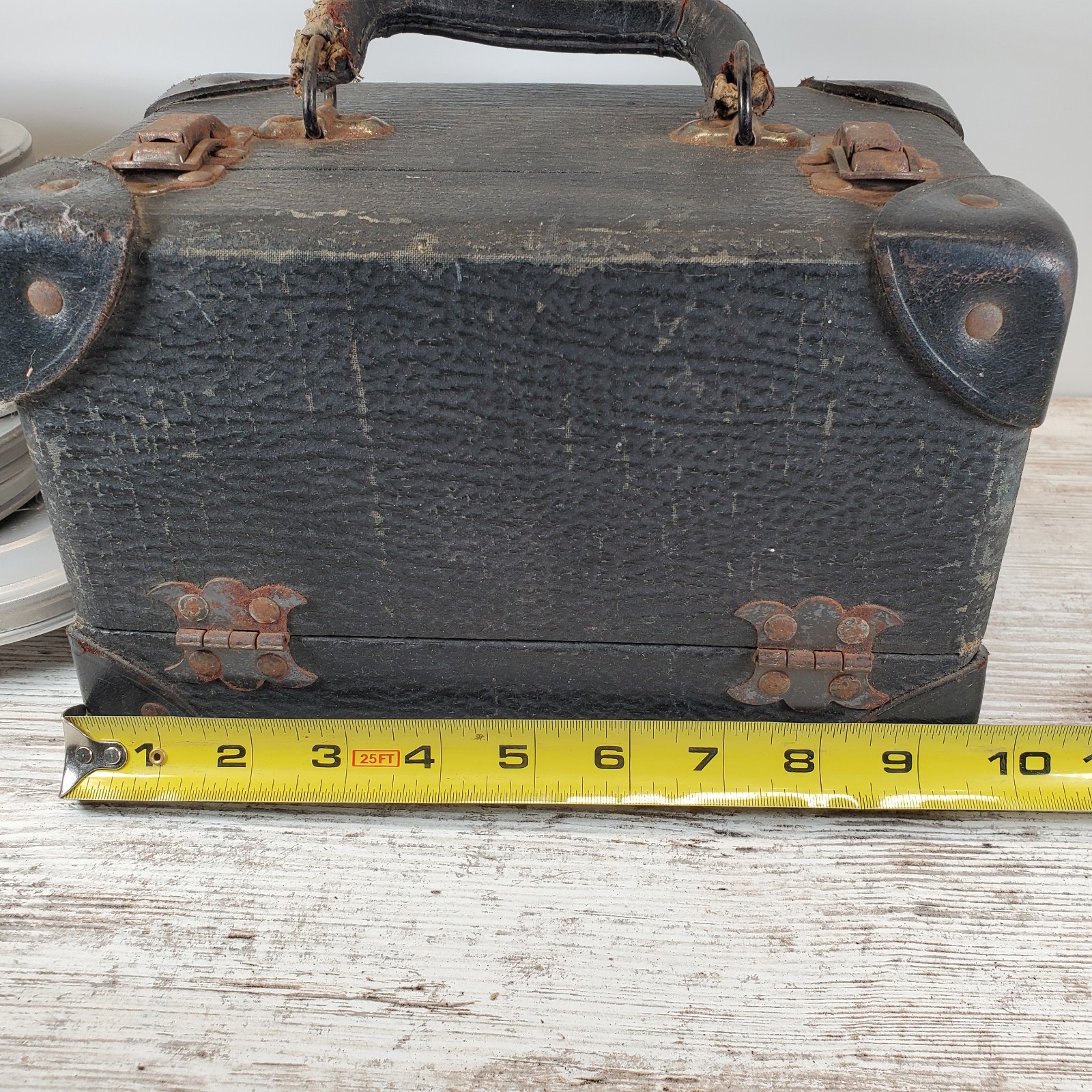 Vintage McAuley 8mm Film Reel Case Wood Box Holds 12 5″ Reels Universal Compass
