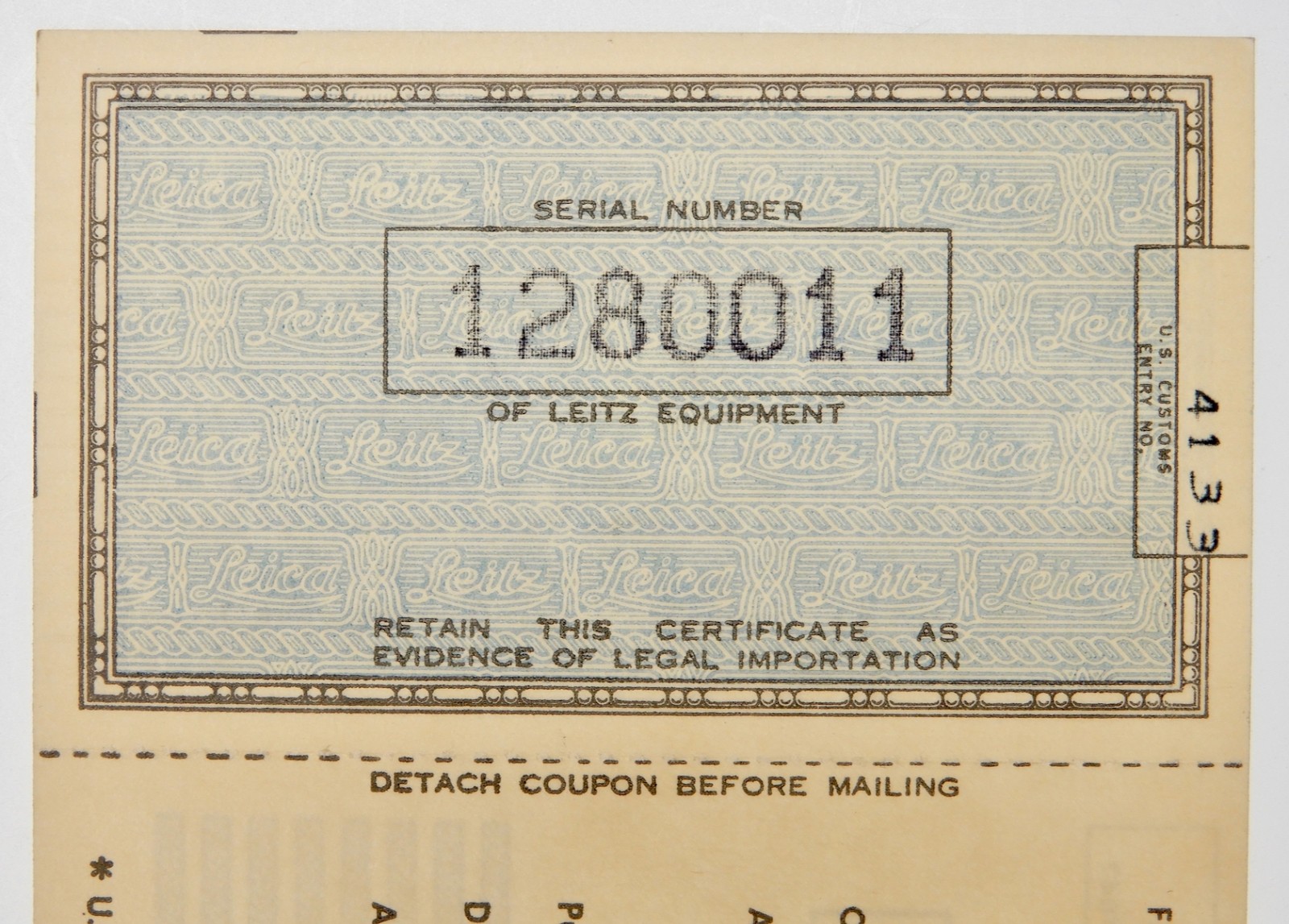 Owner’s Registry Card of Leicaflex SL #1280011