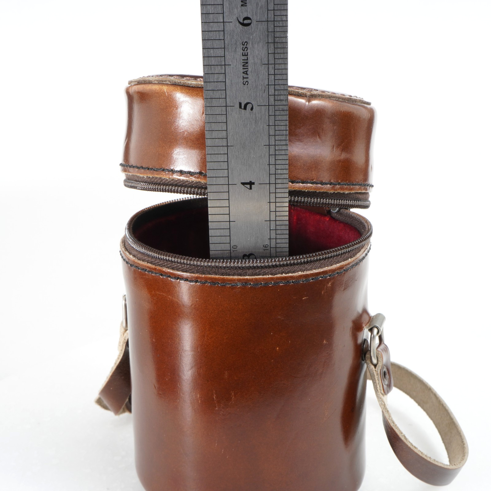 -[EX+++] E. LEITZ #3 LENS CASE 98283 BROWN LEATHER + STRAP For Elmarit-R 90mm