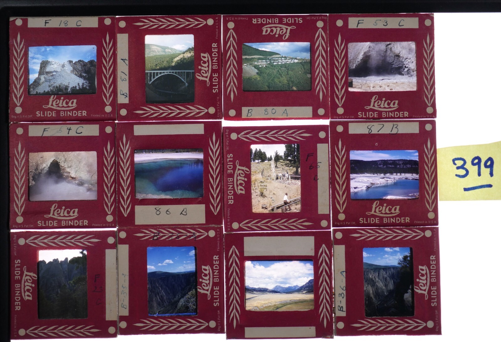 12 Slides Leica Slide Binders Yellowstone Mount Rushmore vintage 1950s?