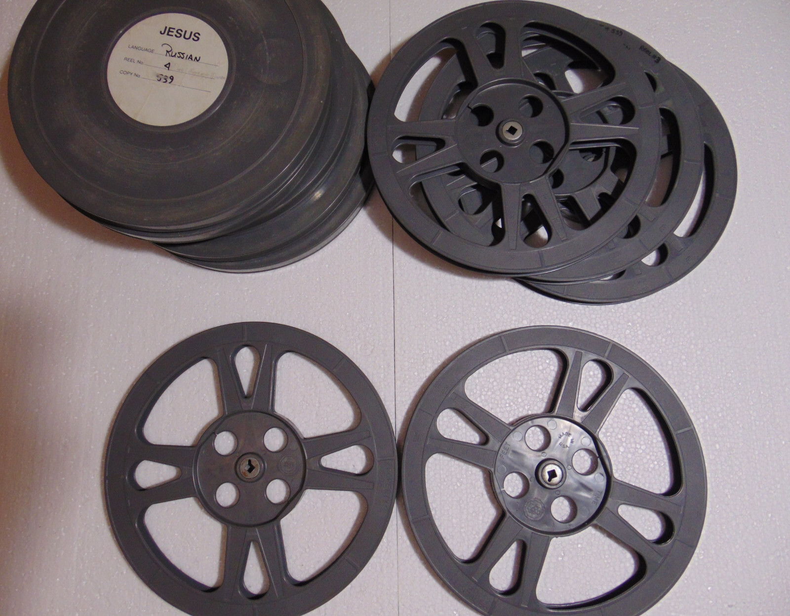 5pc lot Empty 16mm Film Reel and Can set 12″ 1200ft Movie Take Up 1200′ 360m