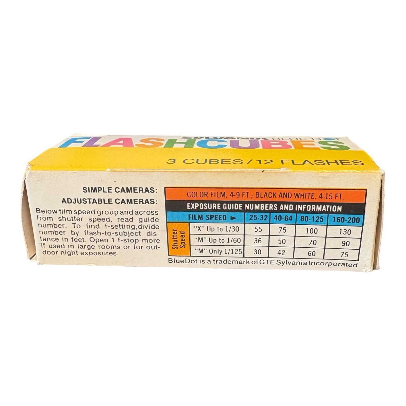 Vintage GTE Sylvania Blue Dot Flash Cubes 3 Cubes In Original Box New
