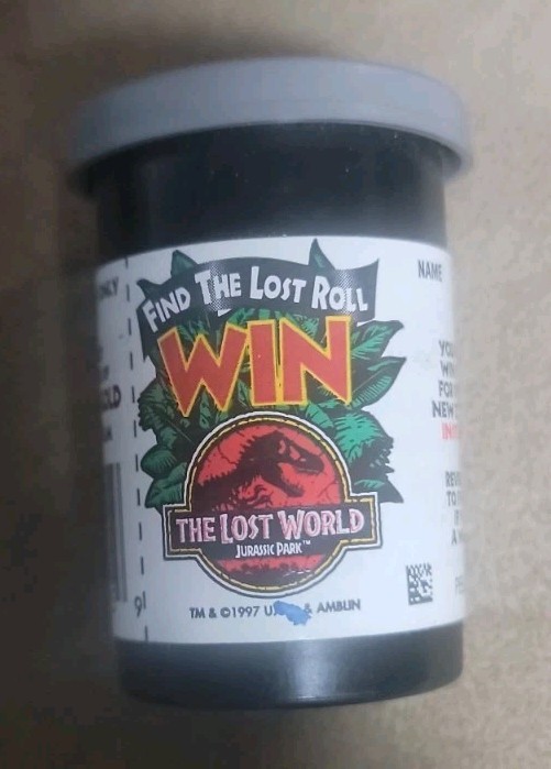 Kodak Jurassic Park 1997 “Find The Lost Roll” 35 MM Film Canister Play To Win
