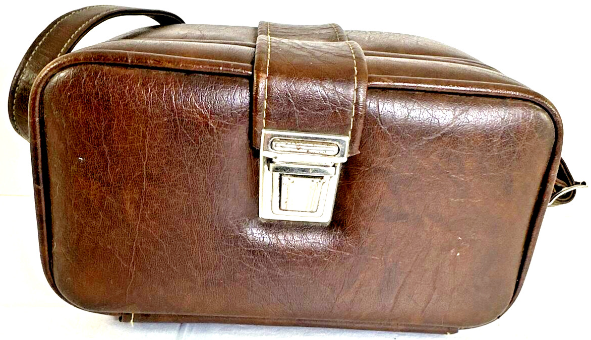 Vintage Brown Leather Camera Case, 1970s, Buckle Closure, Italy, used (BB2)