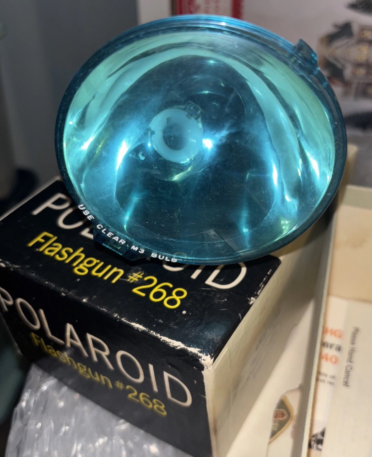 Vintage Polaroid Model 268 Flash Bulb Attacment with Blue Lens ~ Box & paperwork