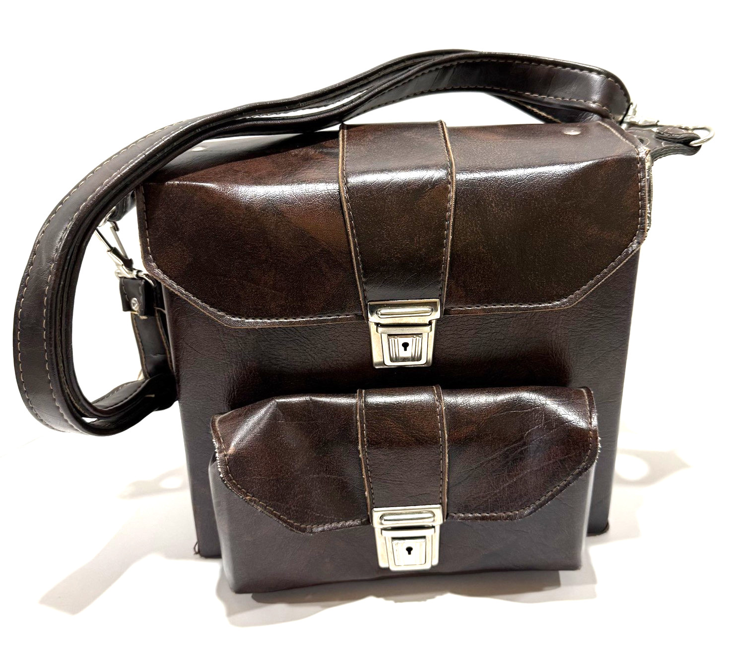 Vintage Camera/Camcorder Case, Hard Leather Two Locking Pockets With Two Keys