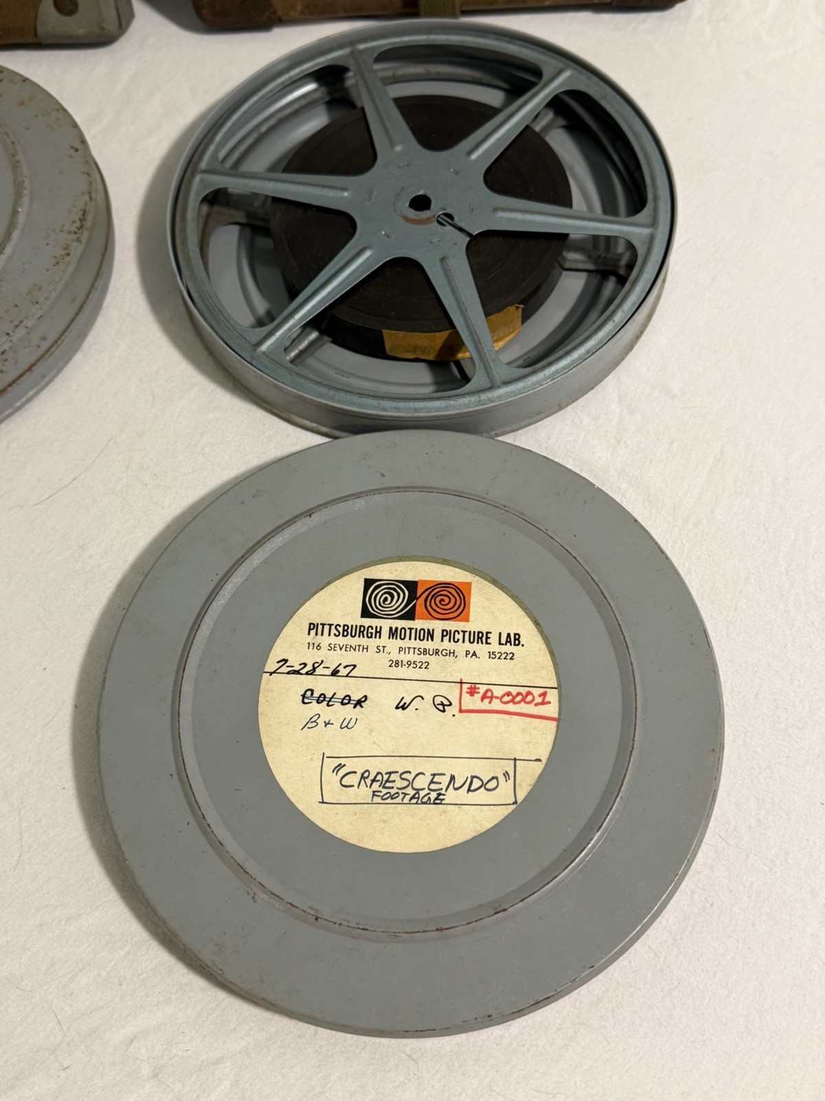 3 Vintage Film Reel Shipping Box Mid Century 16mm Fiberboard Strap W/ 3 Reels